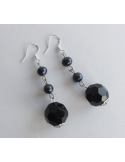 Kolczyki z czarnym kryształem i perłą „ black crystal” Srebrne kolczyki z czarnym kryształem i perłą „ black crystal”