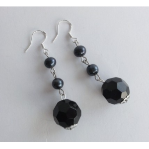 Kolczyki z czarnym kryształem i perłą „ black crystal”