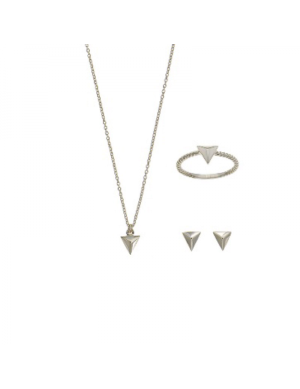  Srebrny komplet trójkąt naszyjnik kolczyki i pierścionek